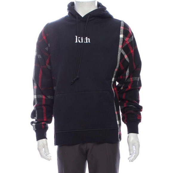 Kith‎ x Disney Patchwork Wool Plaid Pullover Sweatshirt Hoodie Black Size XS